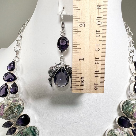 Ruby Zoisite Amethyst 925 Large Gemstone Necklace ONLY - Picture 5 of 7